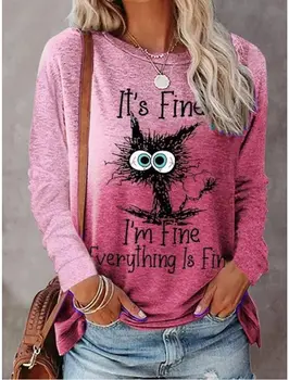 Fashion Women's Long sleeve Casual O-neck Cute Cat Sweatshirts Tops 3D Print Clothes Animal Pullovers Kawaii Girl Clothing Tops 1