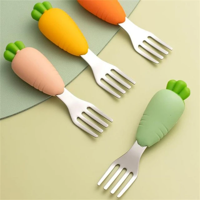 Juego de cuchara y tenedor para bebé, cubiertos de acero inoxidable de  seguridad para alimentación de niños, utensilio de ratón de dibujos  animados, vajilla infantil, 1 ud. - AliExpress