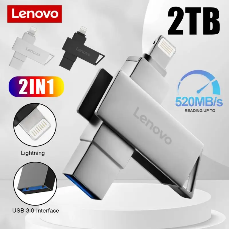 Lenovo Pen Drive 2Tb 1Tb Usb Flash Drive Per Iphone Otg Lightning Metal 2-In-1 Pendrive Memory Stick Usb Ad Alta Velocità Flash Disk
