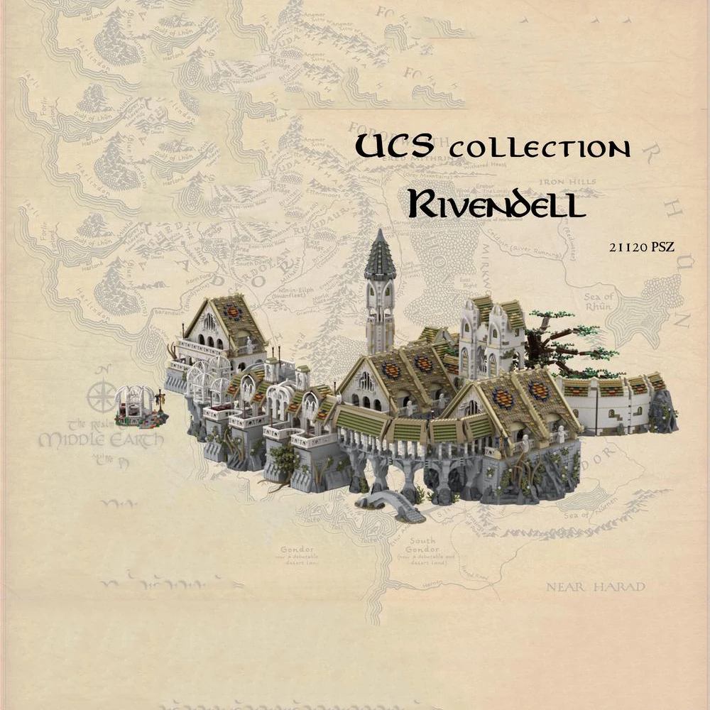 Famoso Film Moc Bricks Rivendell Ucs Building Blocks Magic Fairy Town Modello Completo Ultimate Collector Series Giocattolo Di Assemblaggio Fai Da Te