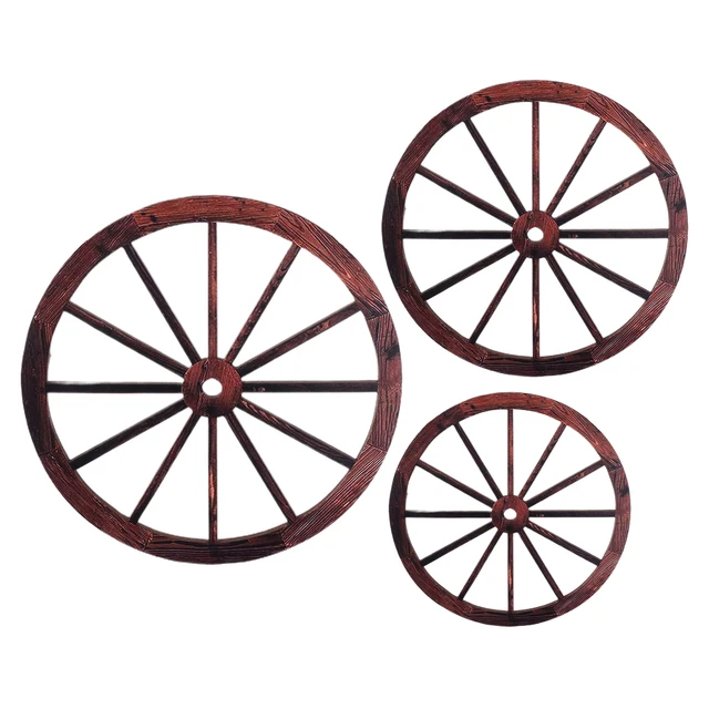 3 Decorazioni Vintage A Forma Di Ruota Di Carro In Legno - Per Parete Da 20, 25 E 30cm - Foto 10