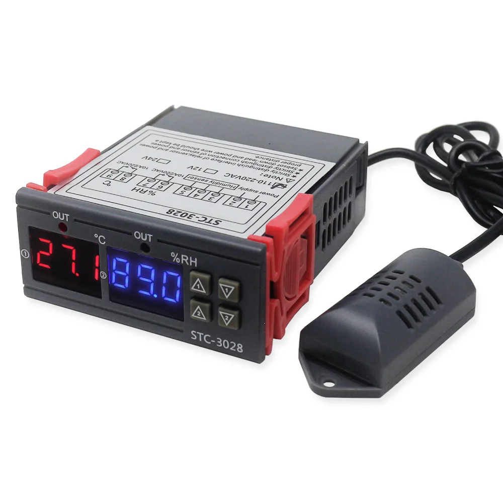 Digital Thermostat STC-3028 Dual Digital Thermostat Temperature Humidity Control Thermometer Hygrometer Incubator Controller AC 220V DC 12V 24V