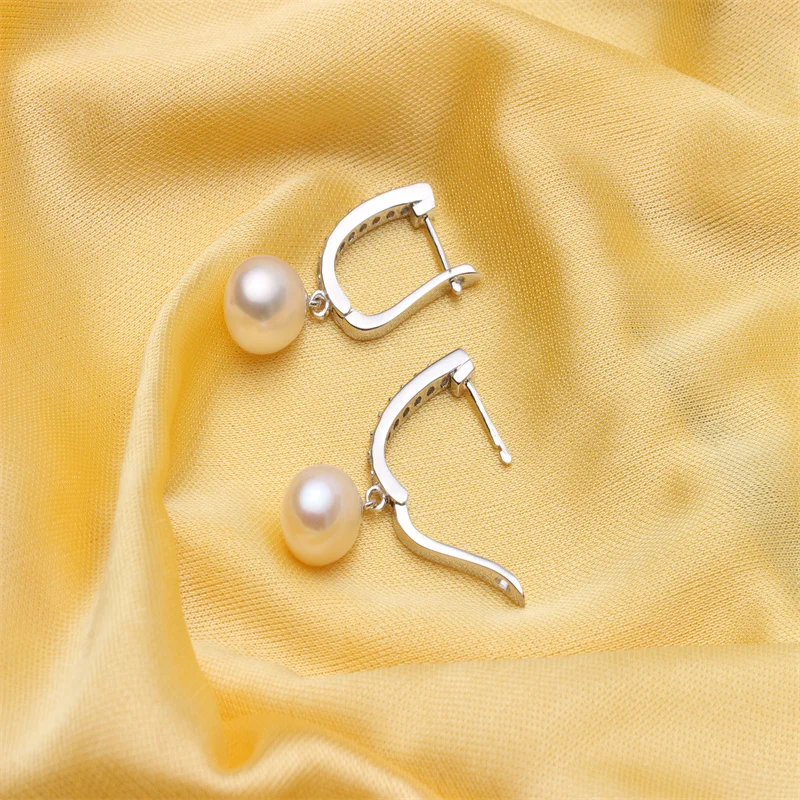 YWYC Horseshoe Buckle Freshwater Pearls Earrings for Women Crystal Zircon Hoop Earring Rice Pearl Jewelry Gift