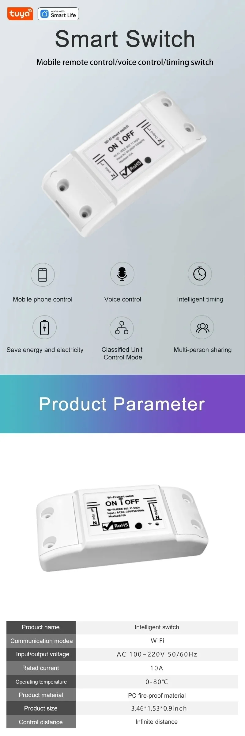 Description Picture 2 of itemDIY WiFi Smart Light Switch Universal Breaker Timer Wireless Remote Control Works with Alexa Google Home Smart Home