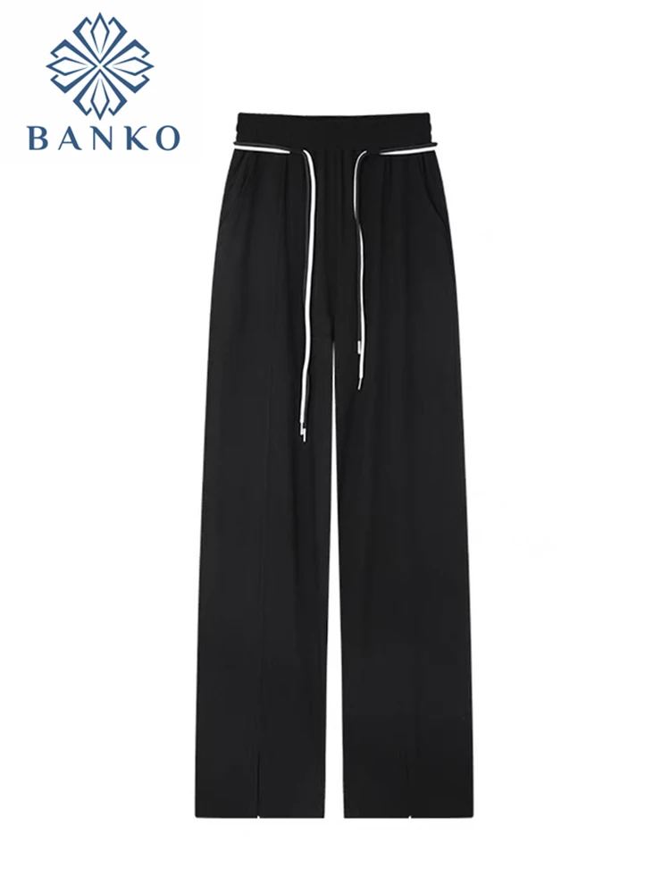 Pantaloni Jogging Donna Gamba Larga Vita Alta - Sportivi Casual In Poliestere Con Tasche - Foto 7