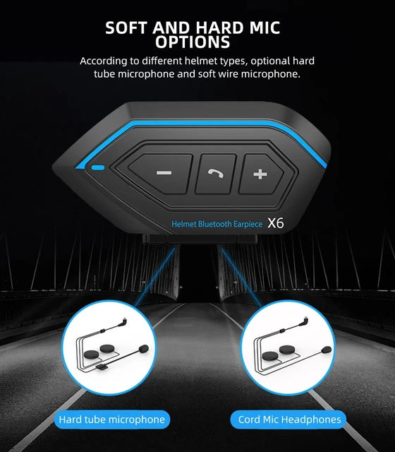 x6 Moto Helmet Headset Microphone Bluetooth V5.0 Handsfree Stereo