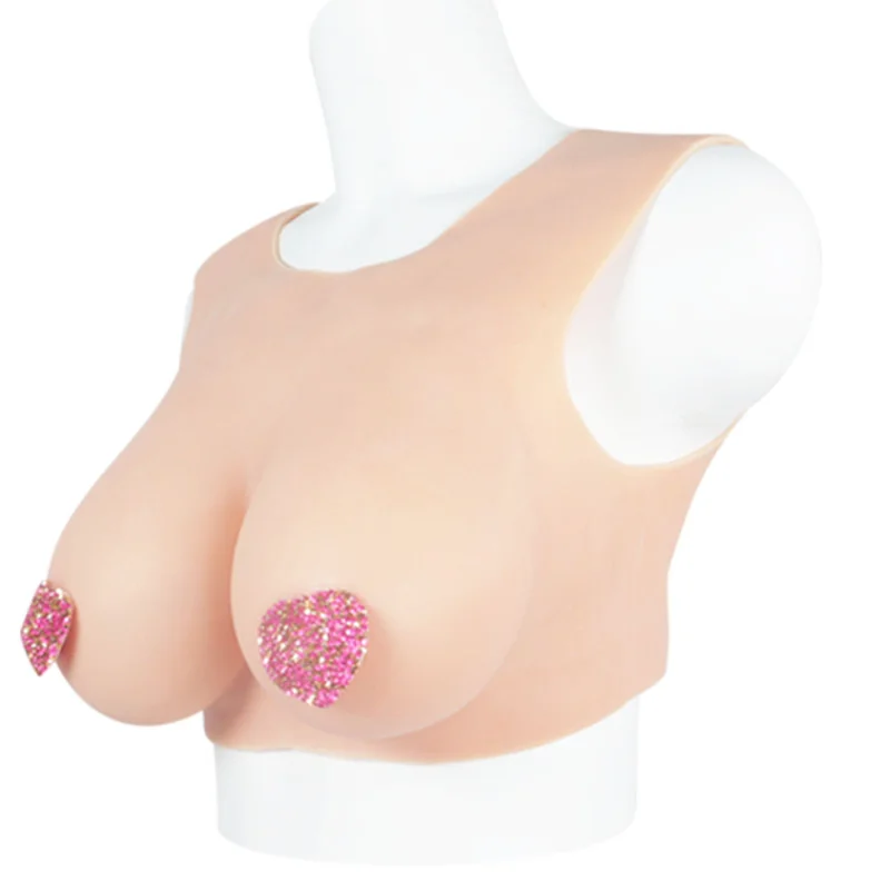 

BCDEF Cotton Breast Forms Round Neck Cutout Sissy Fake Boobs Transgender Cosplay Crossdressing Sissy for Men Silica Fake Chest