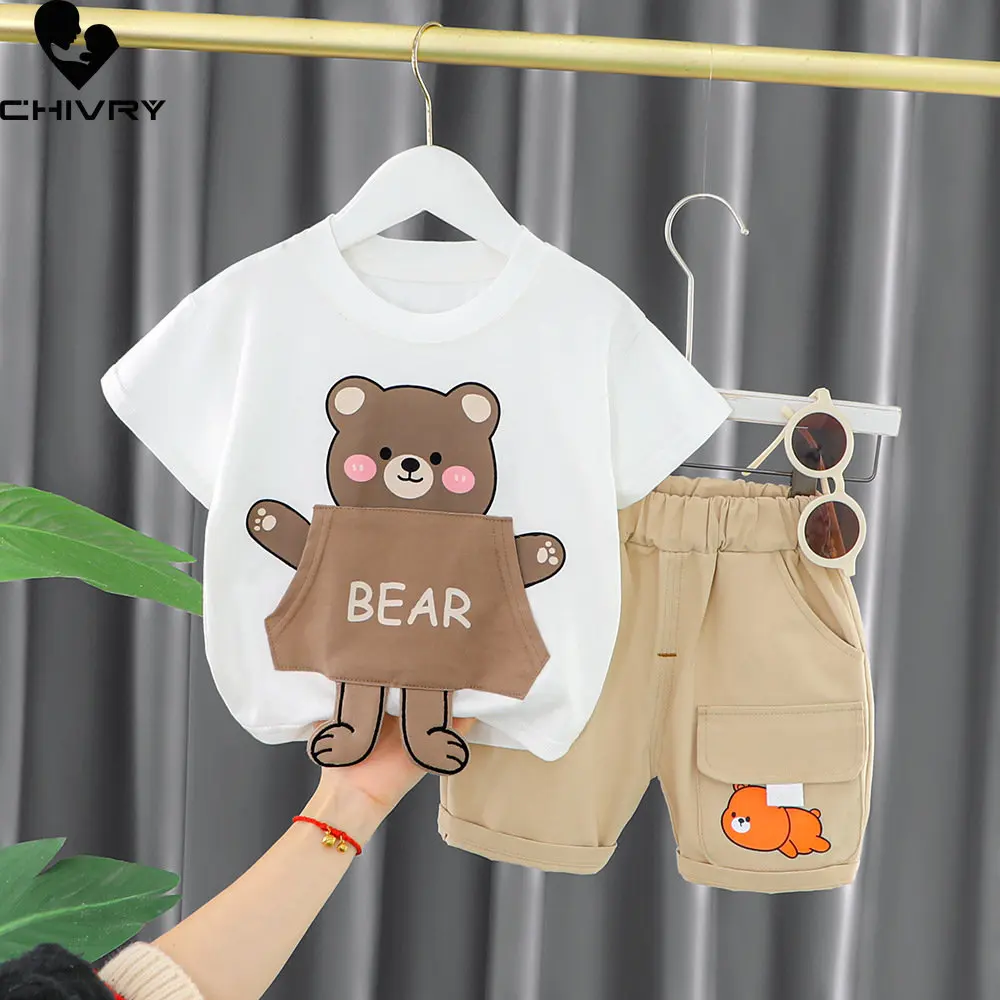 

New 2023 Baby Boy Girls Summer Short Sleeve O-neck Cute Cartoon Animal T-shirt Tops with Shorts Toddler Fashion Clothing Sets
