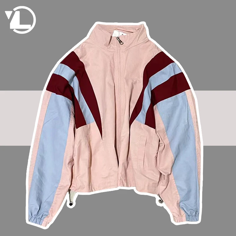 

Varsity Jackets Women Spring Color Block High Street Casual Loose Jackets Female Sports Korean Zipper Coat 2023 Stand Collar