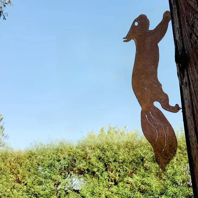 Tiki - Inspired Tree Insert - Rusty Squirrel Silhouette for Home & Garden, Tree Stakes & Branch Insert as Garden Decorations