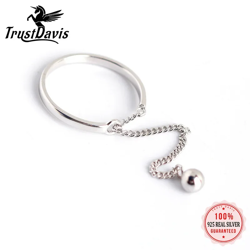 925 Sterling Silver Sweet Beads Chain Open Finger Ring for Women Sterling Silver Wedding Jewelry Gift