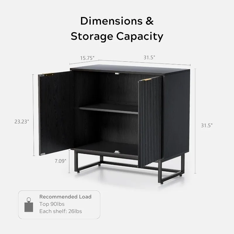 Fluted Storage Cabinet Set of 2, Sideboard Buffet Cabinet Modern Accent with Adjustable Shelves, Credenza, Console Table