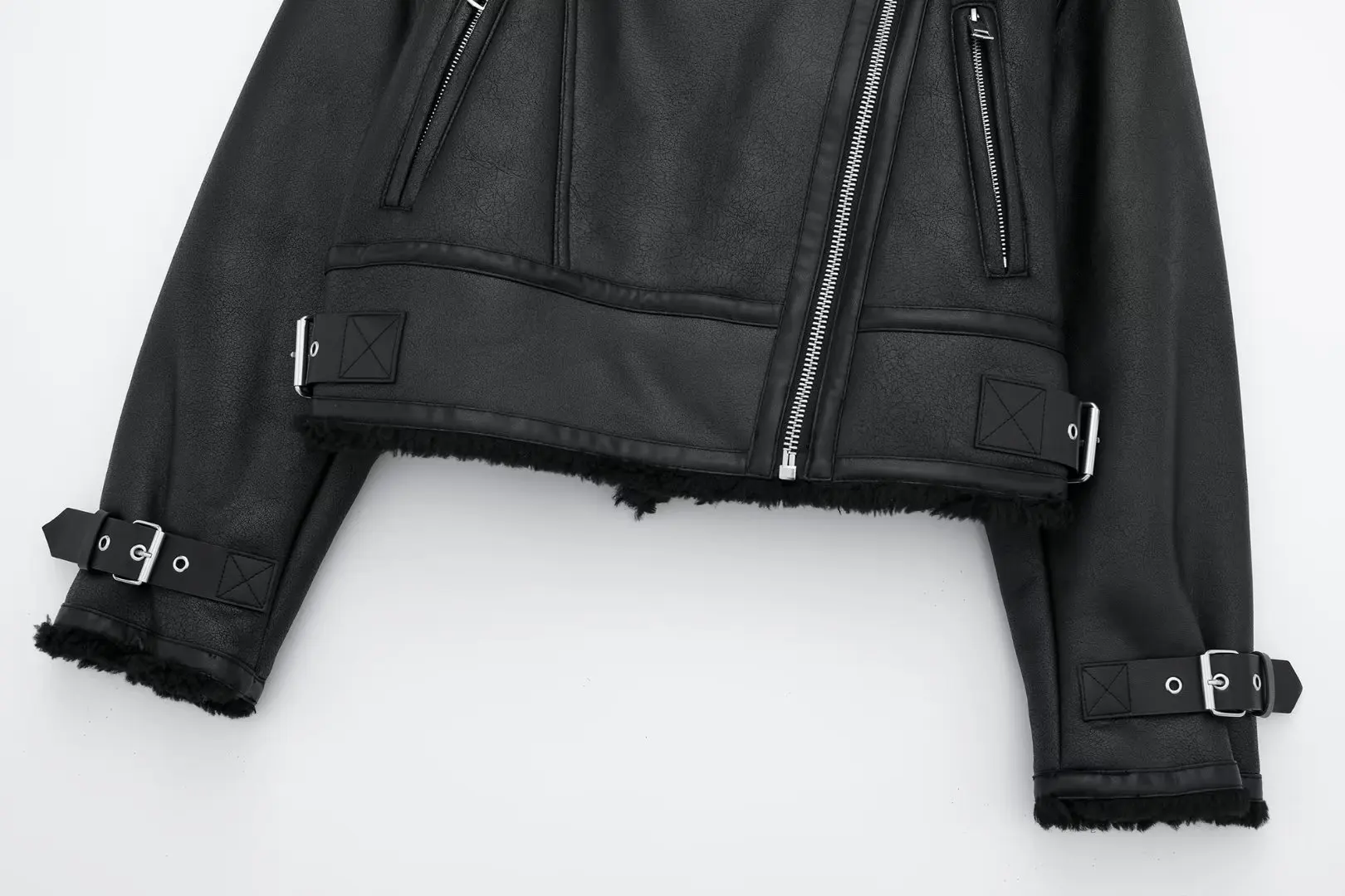 Jachetă de iarnă vintage la modă, haine elegante, haine exterioare din blană artificială din piele, caldă, lungă, pentru femei, buzunare cu fermoar, decorare_voghion.com