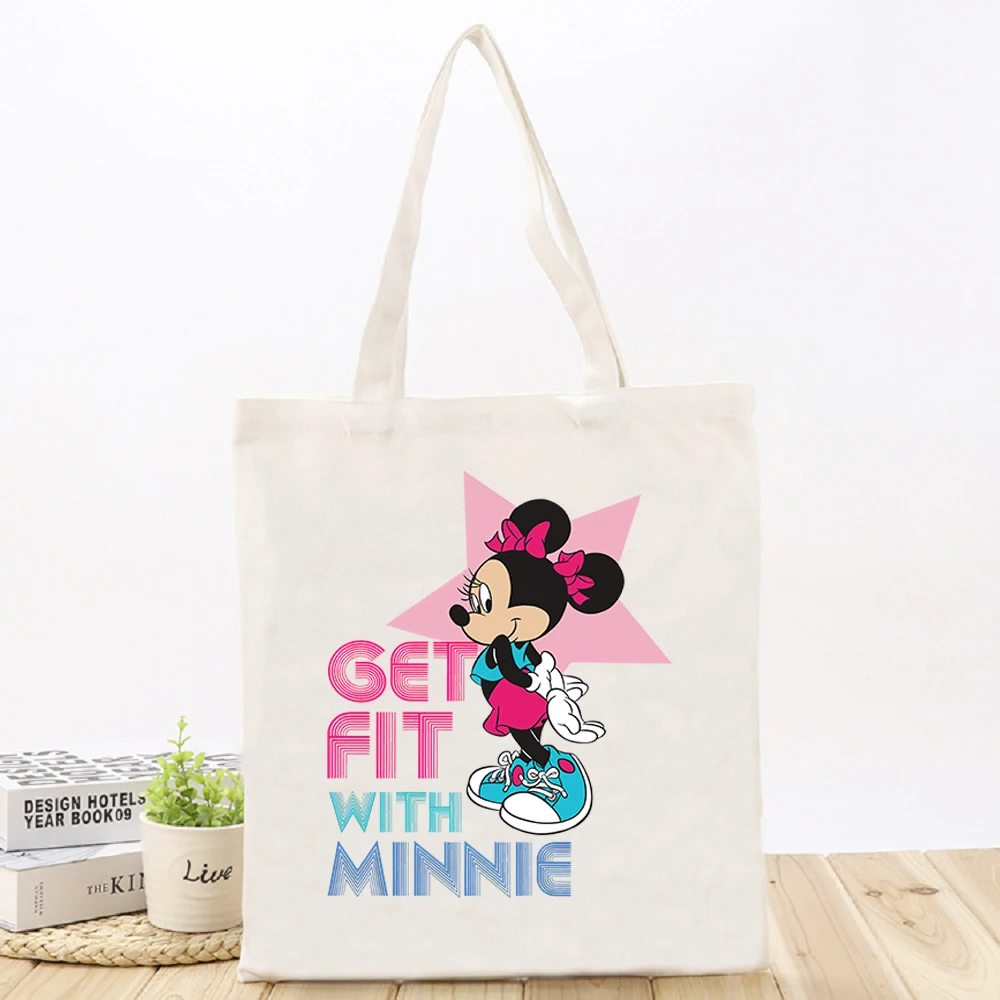 Disney Mickey Minnie Cartoon Print Tote Bags For Women Canvas New Luxury Handbags Shopping Printed Bag Fabric Reusable Handbag