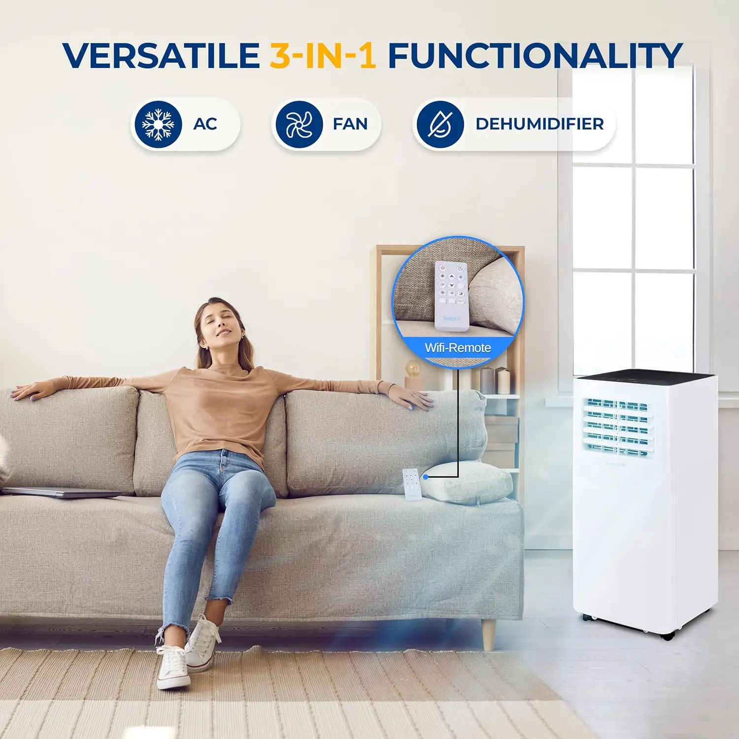 Small Air Conditioner Portable 10,000 BTU with Built-in Dehumidifier - Portable AC unit for rooms up to 450 sq ft - W 3