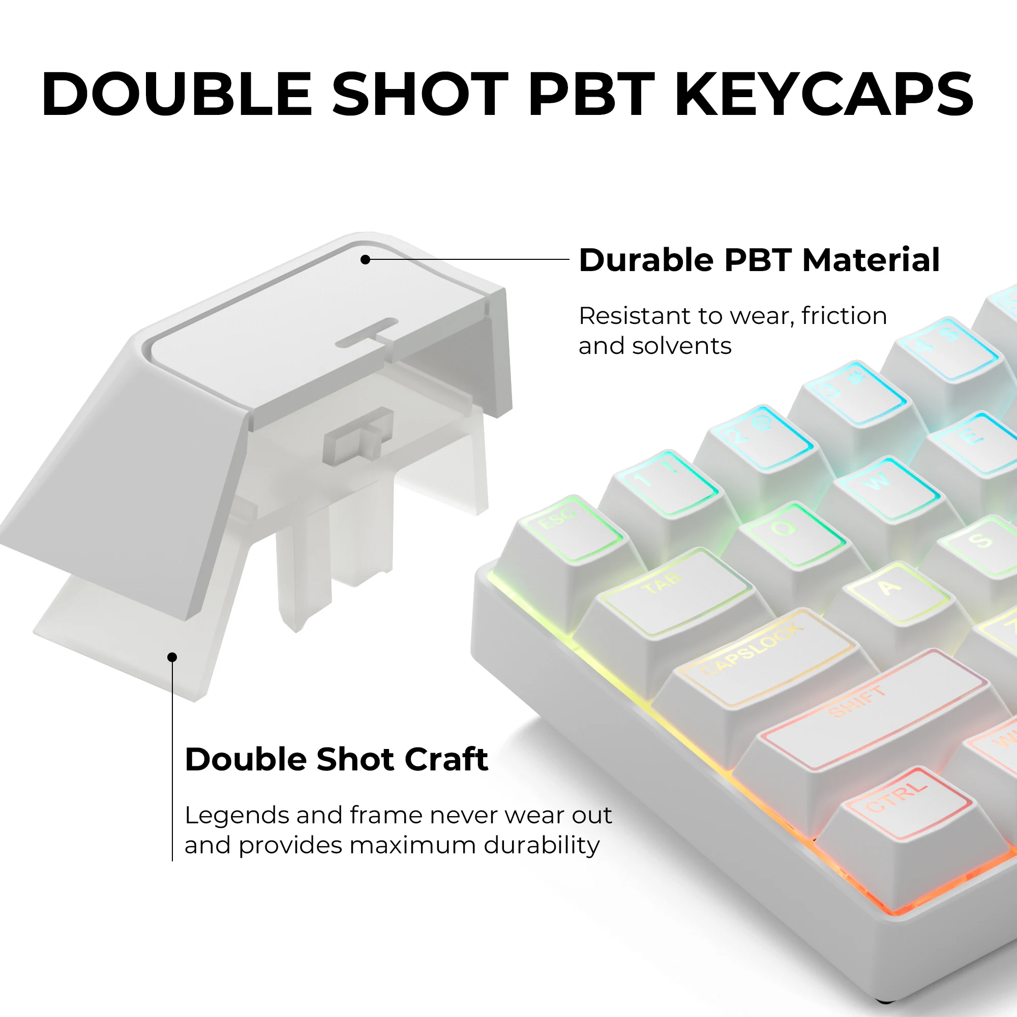 XVX White Keycap Set 142 Keys Double Shot PBT Cherry Profile Shine