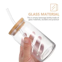 1pc Glass Cups with Bamboo Lids and Straw 350ml/550ml Mason Jars Coffee Mug Beer Can Shaped for Cocktail Whiskey Milk Juice Cola 5