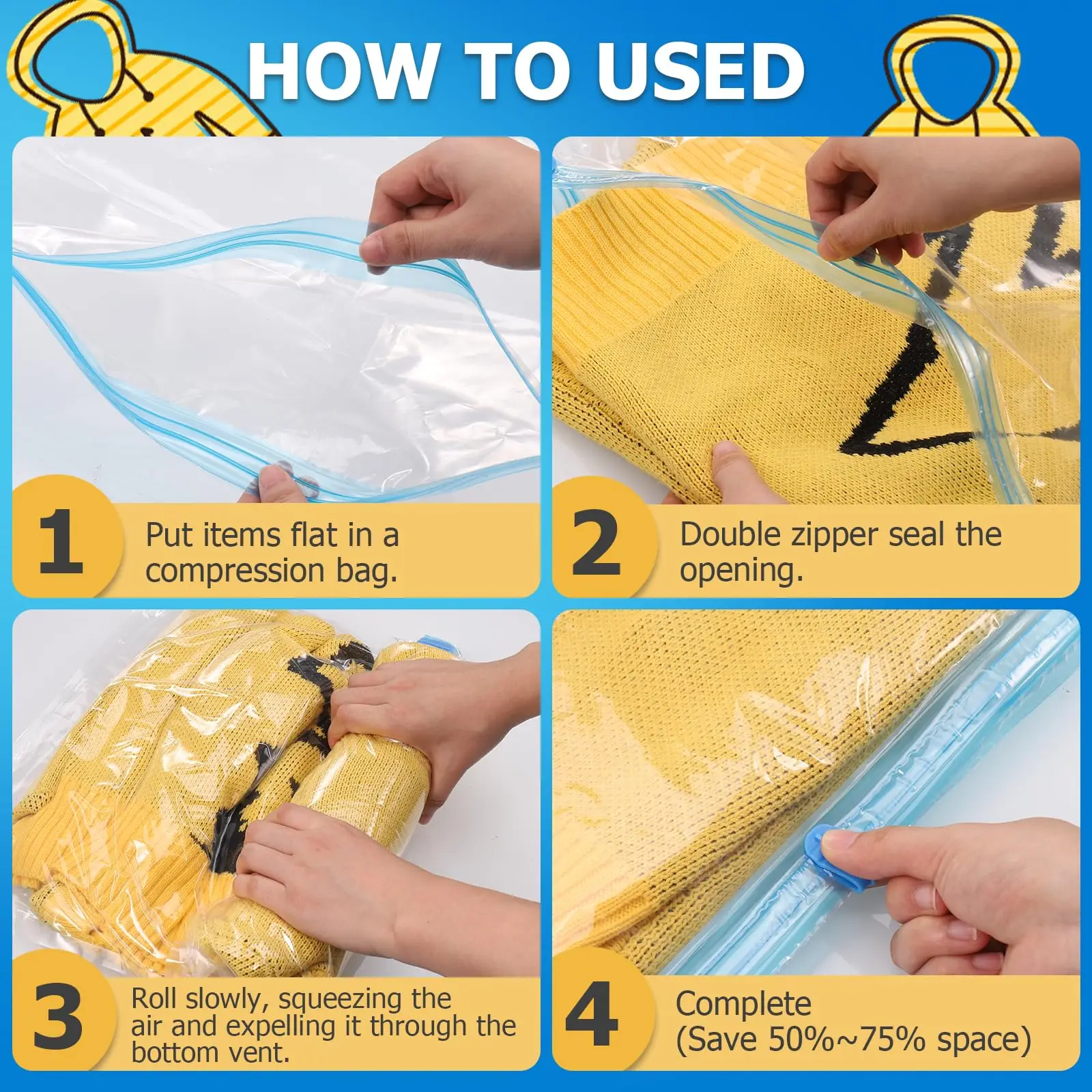 30 Pack Travel Storage Bag Hand Roll up Compression Vacuum Bags for Travel Camping Essentials,Luggage Packing Clothes Organizer