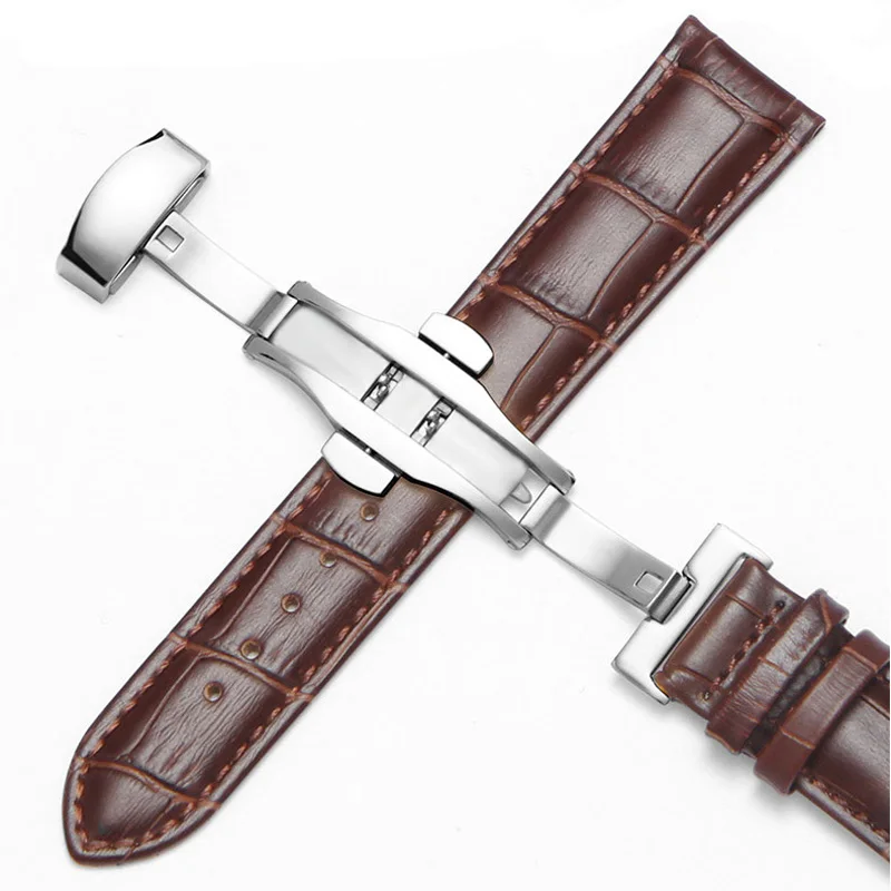 Elegant Butterfly Buckle Leather Watch Strap - Premium Universal Fit