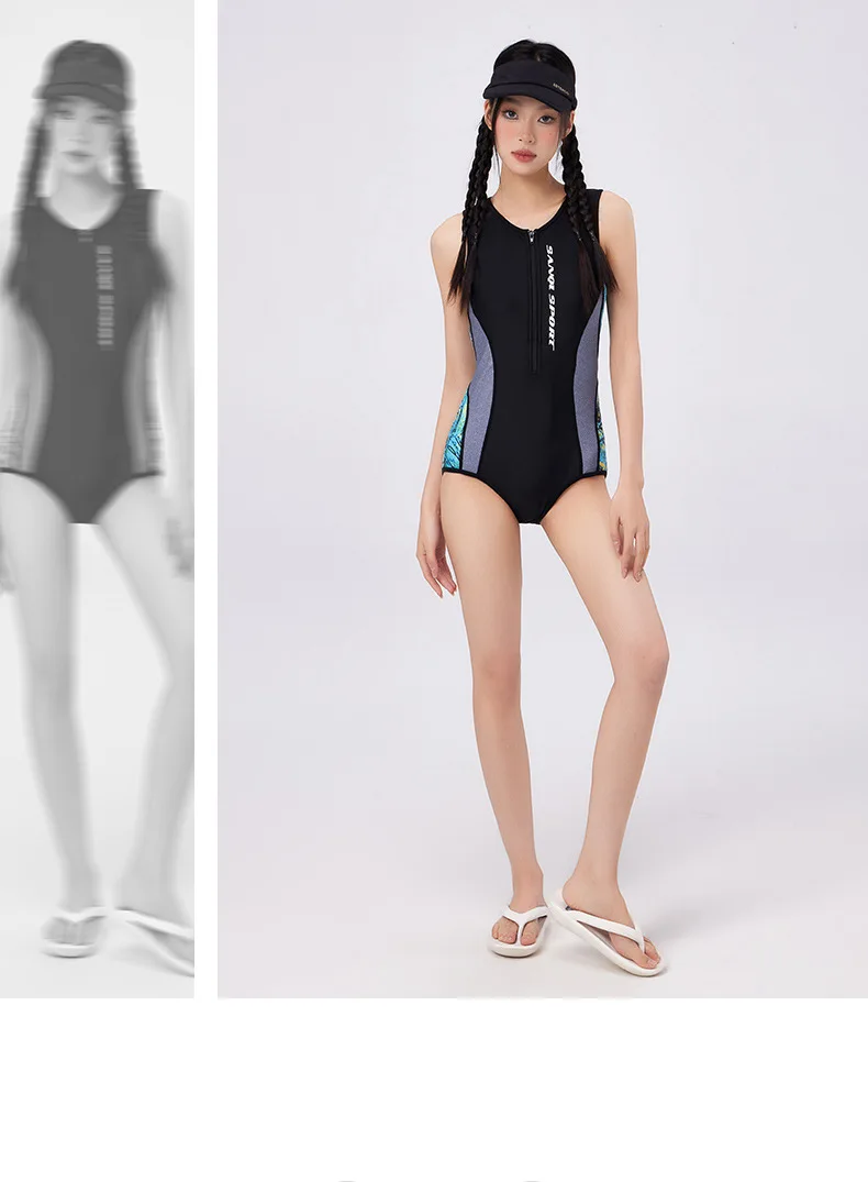 Lady One Piece Professional Front Zipper WaterProof Surfing Beach SwimWear Female Quick-Drying Bathing Push Up Sport Clothes