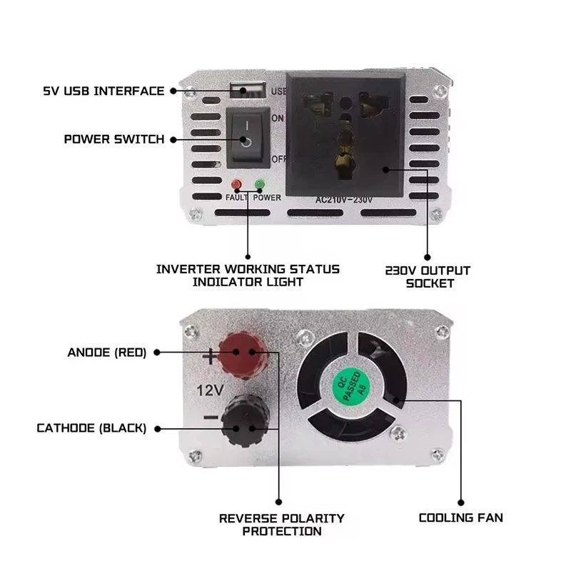 휴대용 순수 정현파 차량용 인버터 DC 12V 24V를 AC 220V 220W 500W 1000W로 변환하는 파워 뱅크 컨버터 태양광 보정파