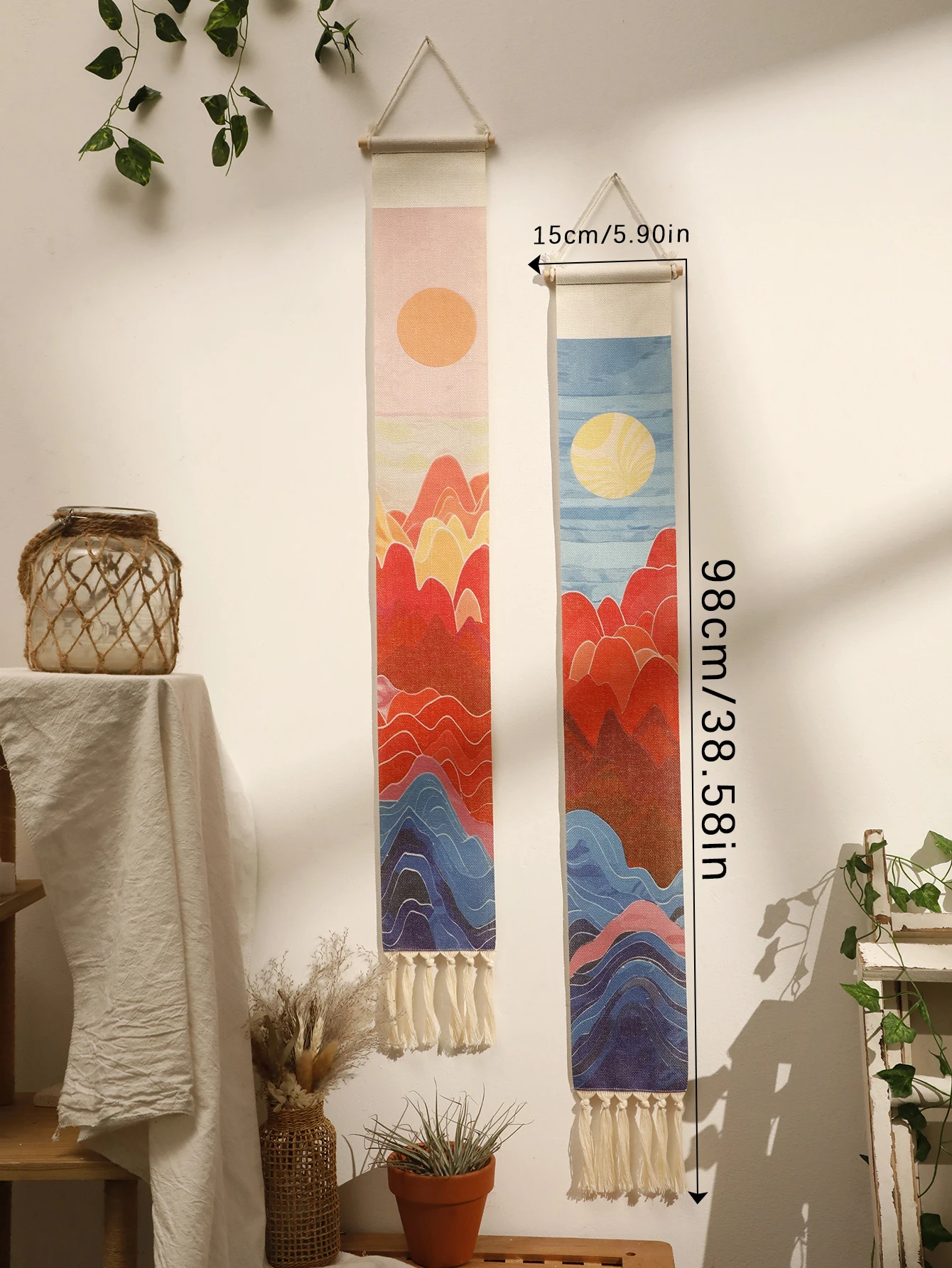 Mehrere Stile Sonnenaufgang und Sonnenuntergang Wandteppich Boho Mond Heimdekoration Raumwanddeko Nordische Wandbehang Ornamente Geschenk – Detail 7