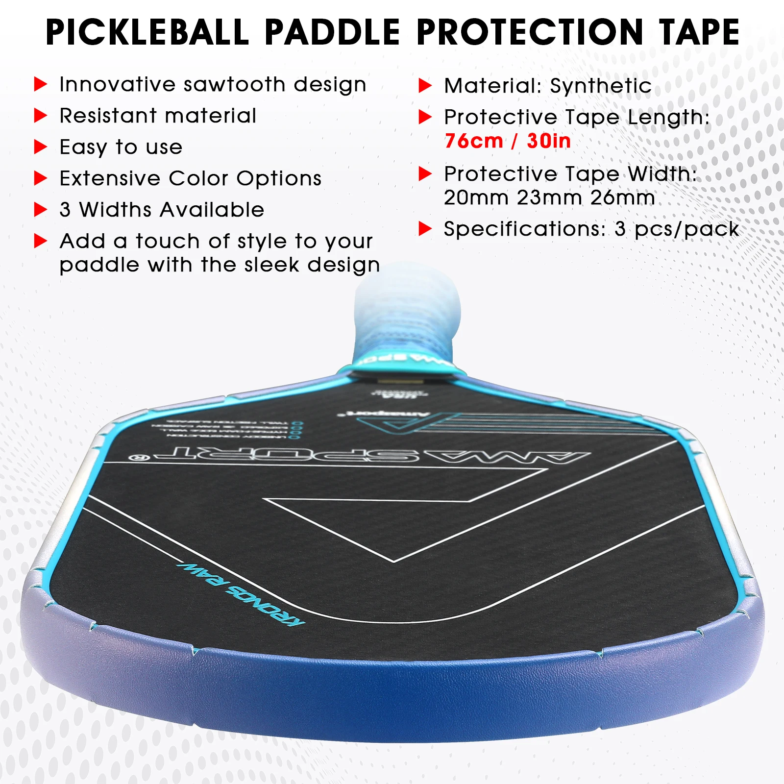 AMASPORT Pickleball Paddle Protection Tapes 13/16/19mm Racket Head Protector Pickleball Racket Head Protection Tapes