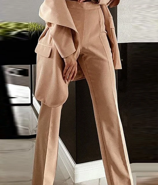 Elegant Work Khaki Pants for Women 2023 Summer Plain Zip Fly High Waist Solid Color Slim Straight-Leg Pants Trousers