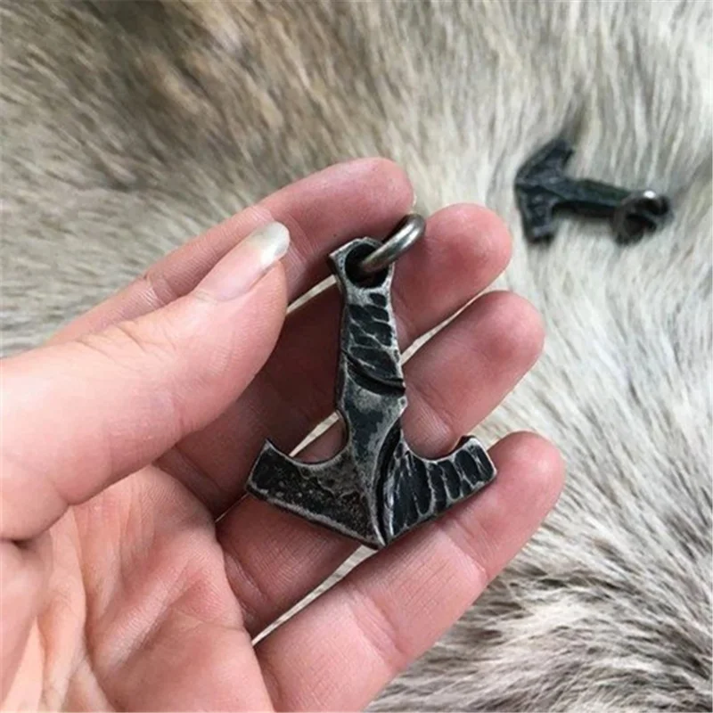 High Quality Viking Antique Stone Tools Mjolnir Thunderhammer Pendant Amulet Men's Necklace Bicycle Punk Jewelry