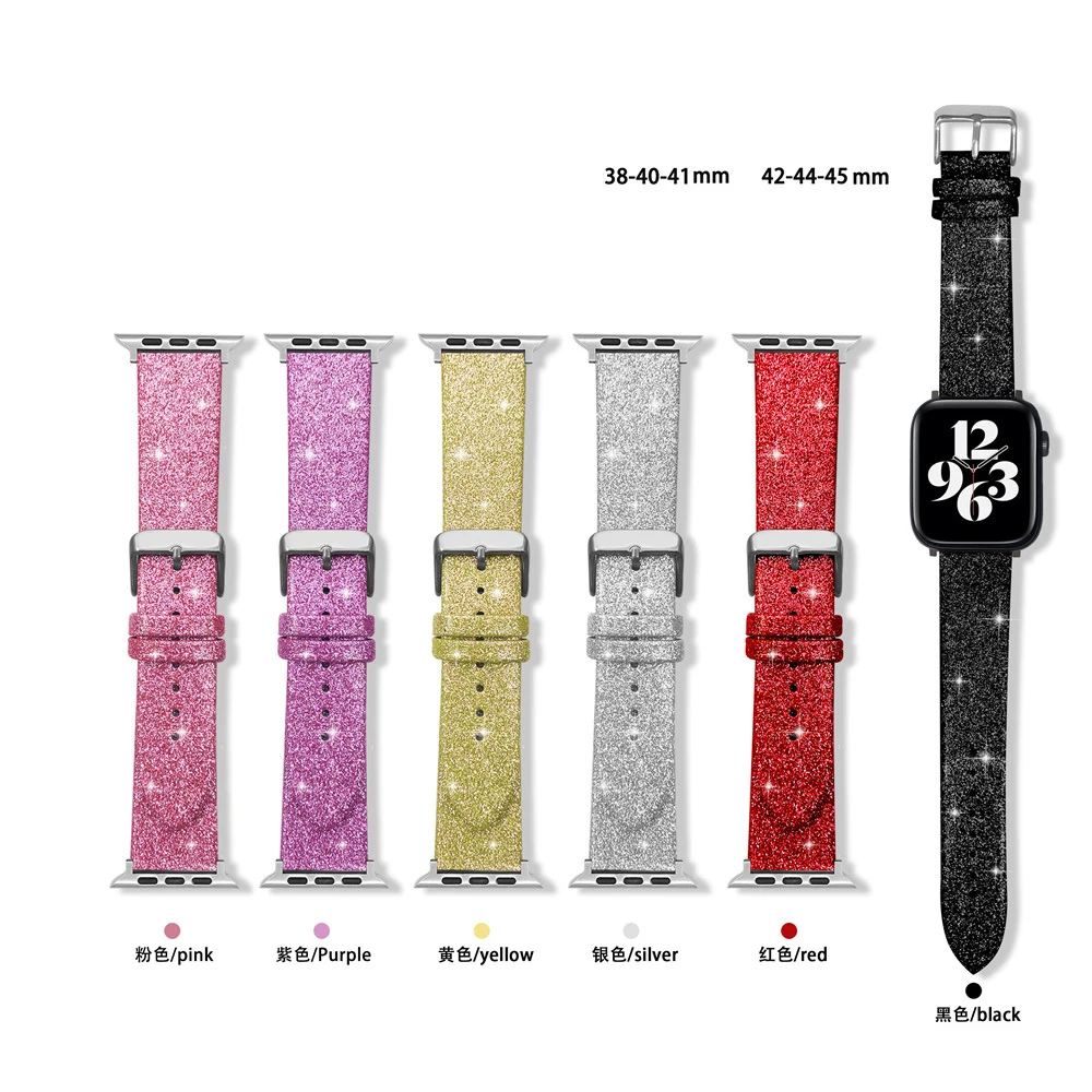 Glitter strap For Apple Watch Ultra 49mm Band 44mm 40mm 41mm 42mm 38mm 45mm leather loop bracelet iWatch Series 8 7 6 5 4 3 SE