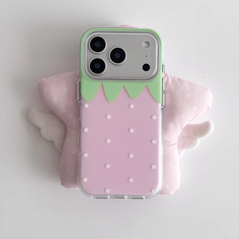Strawberry Polka Dots Shockproof Silicone Phone Case in Pink & Red