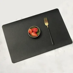 Nordic Style Waterproof Leather Rectangular Placemat for Home Decor and Dining (Black)