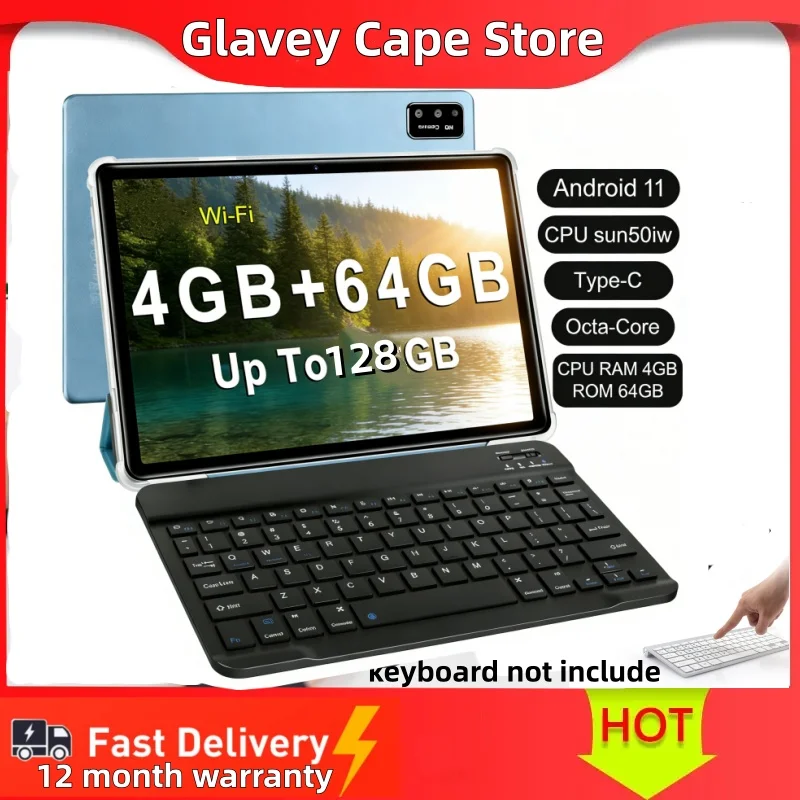 Tablette PC Android 11 de 10,1 pouces, processeur octocœur S22 Sun50iw, 4 Go de RAM, 64 Go de ROM, Cortex-A53, double caméra, port USB Type-C_voghion.com