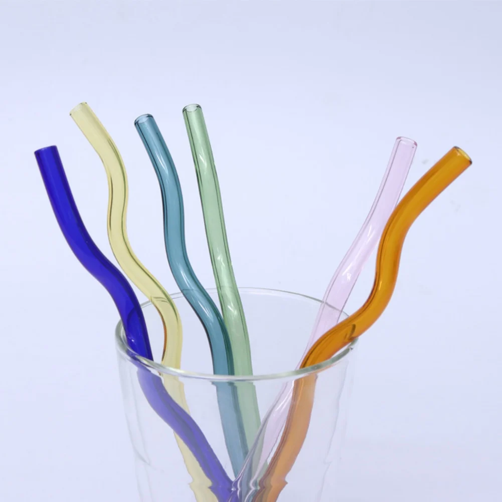 8X200mm Reusable Glass Straws Wavy Colorful Drinking Straw High Borosilicate Glass Straw Tube Party Favors Bar Drinkware drinking straws,glass straw set
