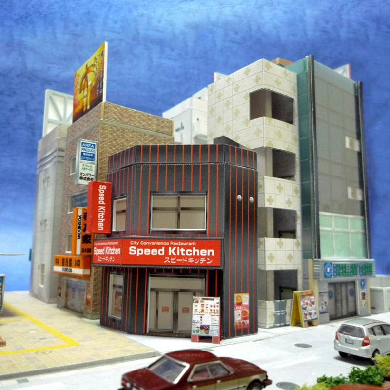 1:150 N-Scale Japanese Building Diorama 3D Paper Model Scene DIY Handmade Ornaments 3 restaurant buildings