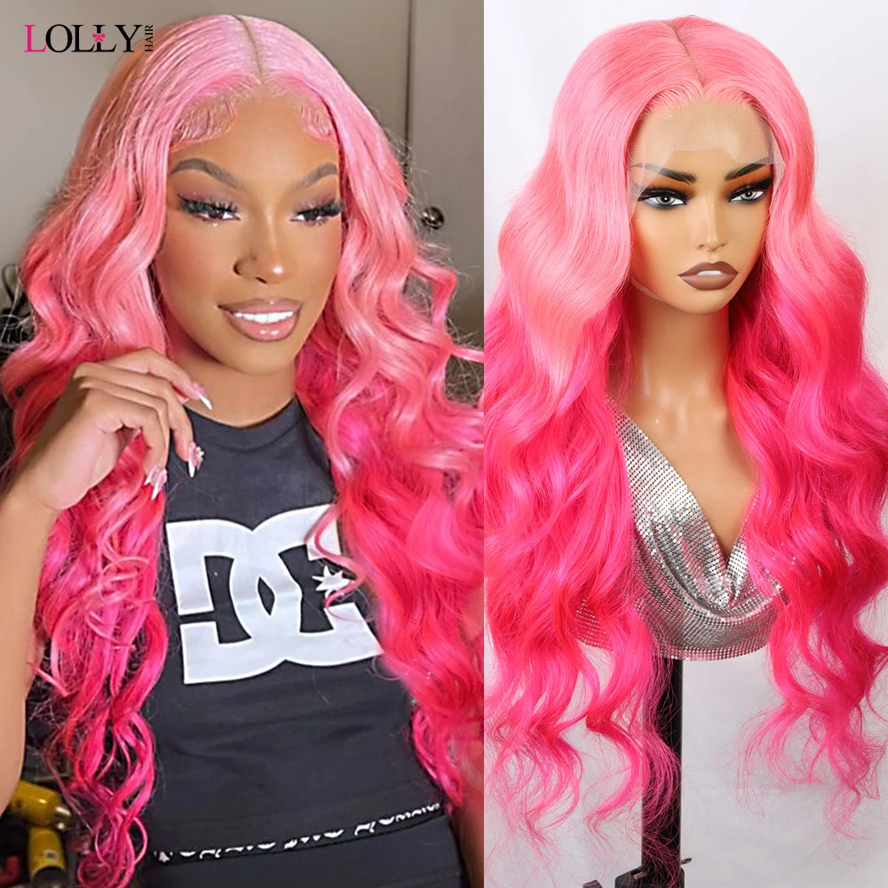 

Lolly Hair Ombre Pink Transparent Lace Front Wigs Pre Plucked body 30 inch Rose Pink Human Virgin Hair Wigs