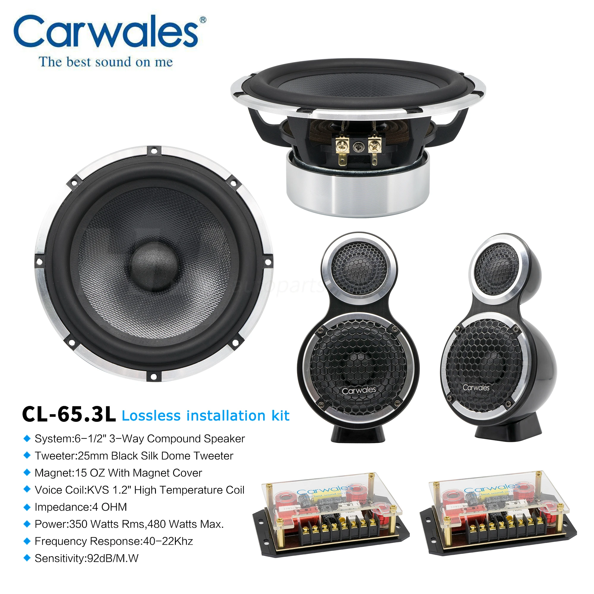 1kit 6.5 inch 3 way Car Sound System 3.5" Midrange Treble bass Full