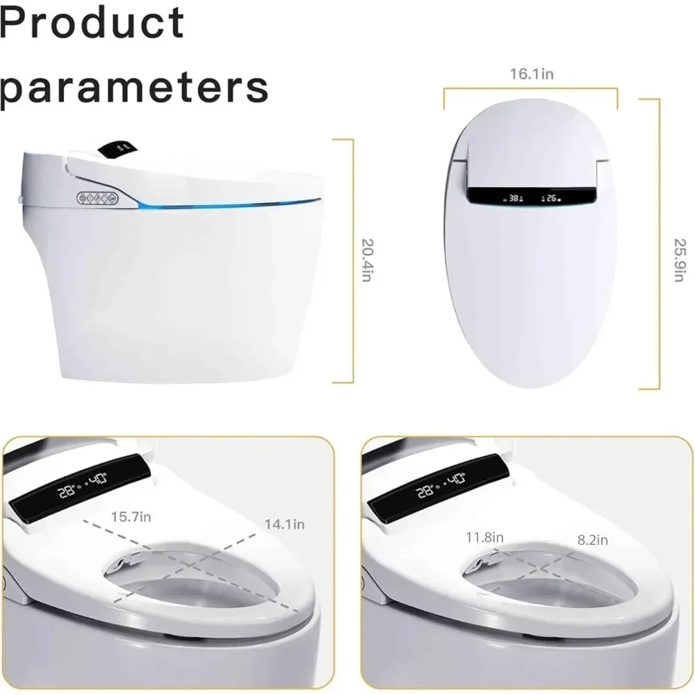 Smart Toilet, One Piece Bidet with Warm Water Sprayer, Foot Sensor Operation, Heated Bidet Seat and LED Display, Toilet Smart 5