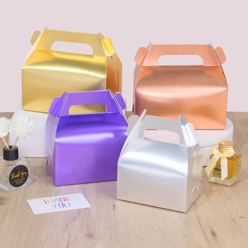 

20pcs laser Portable Gift Box Colored Wedding Dessert Cake Candy Portable Boxs Store Mousse Pastry Folding Packaging Paper Box