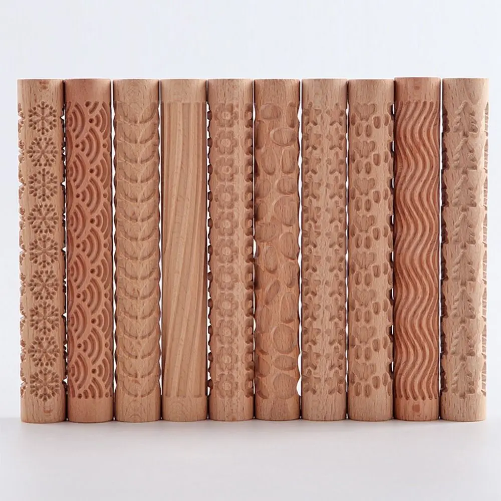 Description Picture 5 of itemCreative Wooden Pressure Roller DIY Portable Embossed Rolling Pin Non-Stick Household Texture Roller for Clay Clay Tools