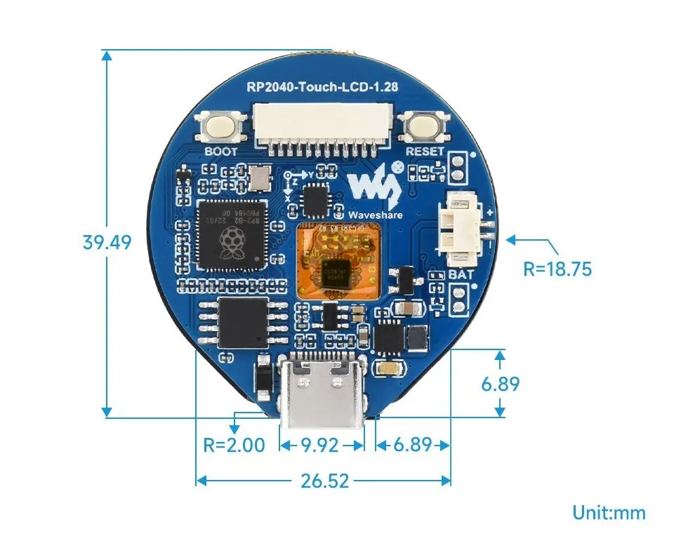 Porta USB C, Acelerômetro, Sensor de Giroscópio, Base RGB 65K, 1.28 