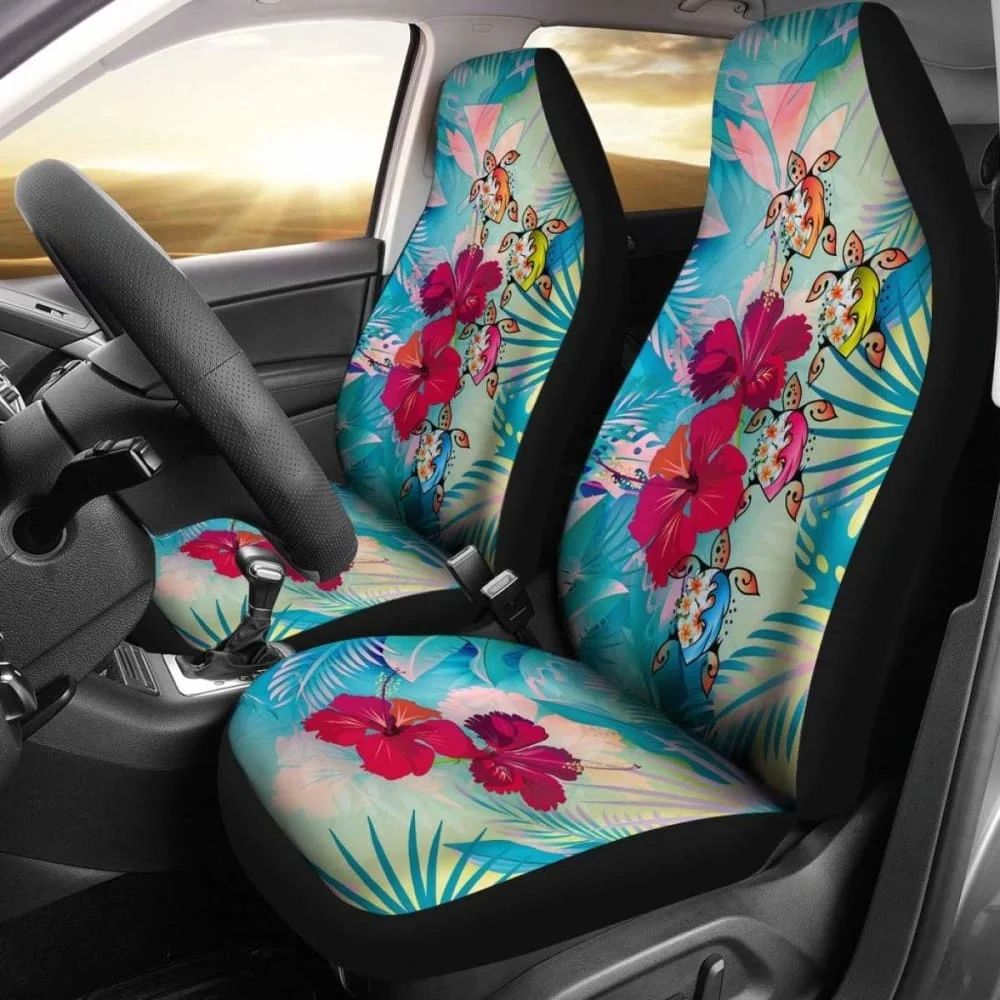 

Polynesian Hawaii Car Seat Covers Plumeria Turtles With Hibiscus Pack of 2 Universal Front Seat Protective Cover