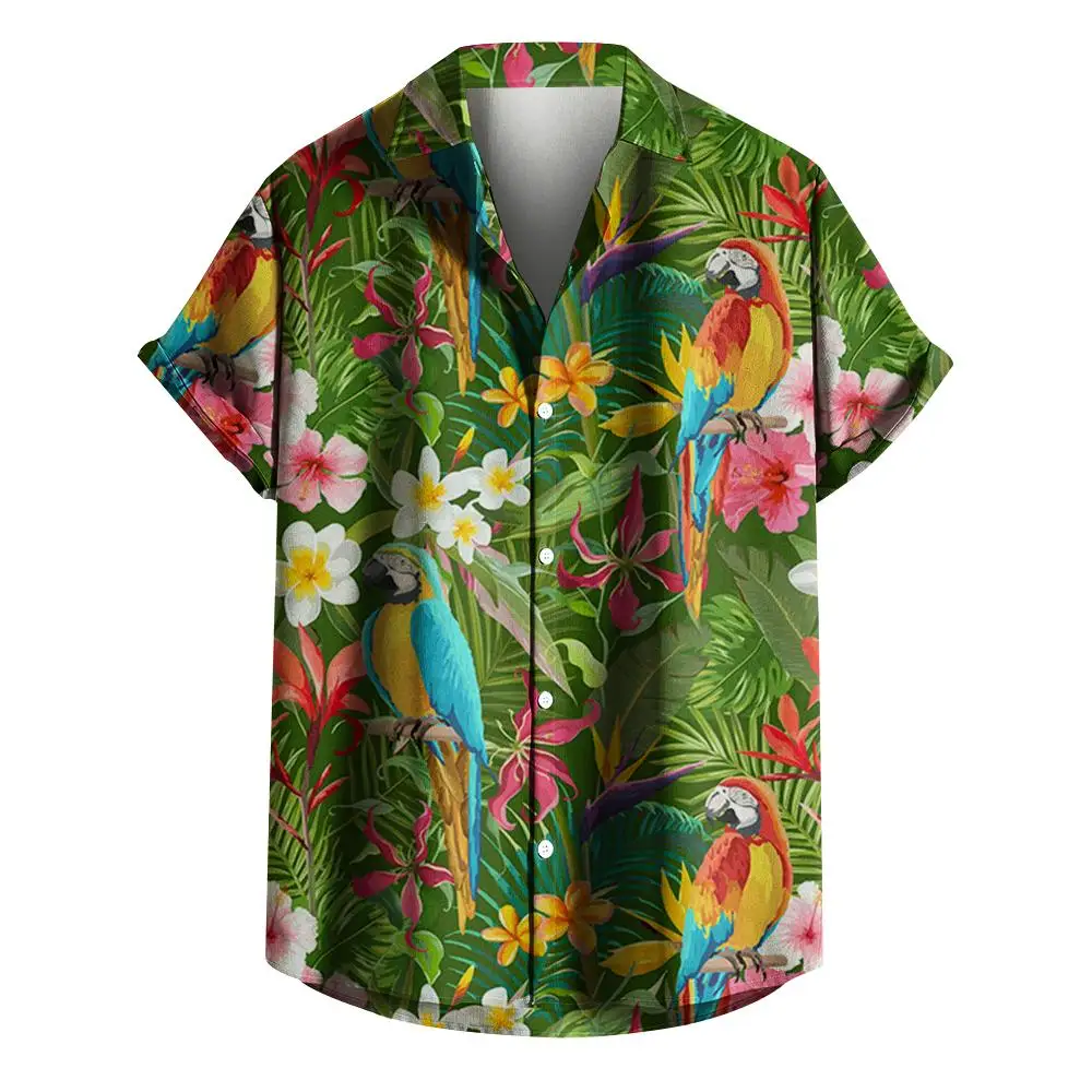 

Summer Floral Parrot 3d Print Shirt Men Women Fashion Shirts Single-Breasted Short Sleeve Hawaiian Shirts Blouse Men's Clothing