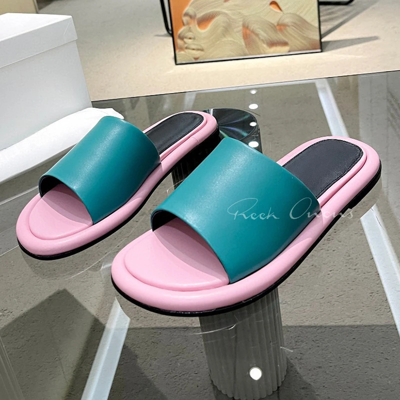 

Spring Fashion Lazy Slippers 2024 New Smooth Upper Open Toe Female Sandals Real Leather Material Soft Comfort Ladies Home Shoes