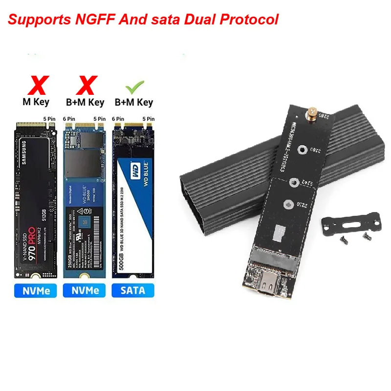 Sata Ssd Case Disco Rígido Externo M.2 Nvme Ssd para Usb 3.1 Chave de Gabinete de Disco Adaptador de Cabo tipo c b hd Hdd Box m2 - Imagem 6