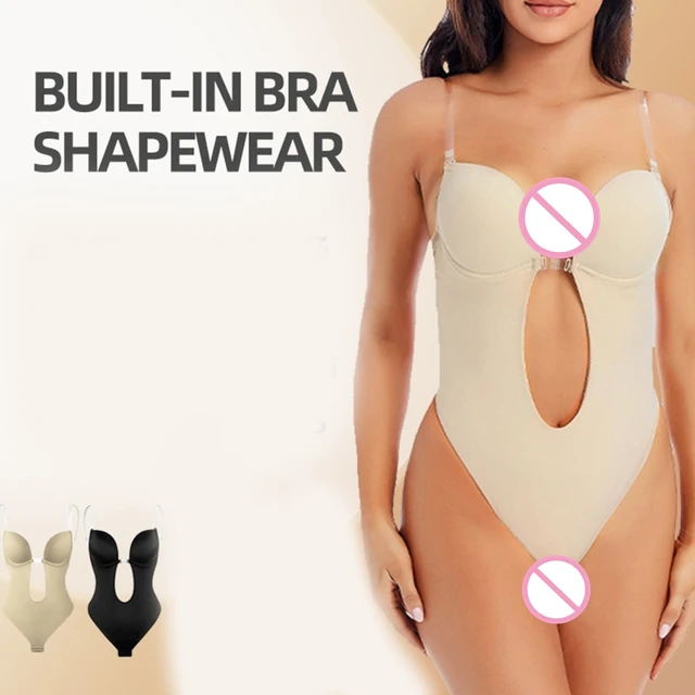 Backless Bodysuit Shapewear para mulheres - U Plunge Body Shaper Bra  Seamless fio dental Low Back Shapewear para vestido sem costas