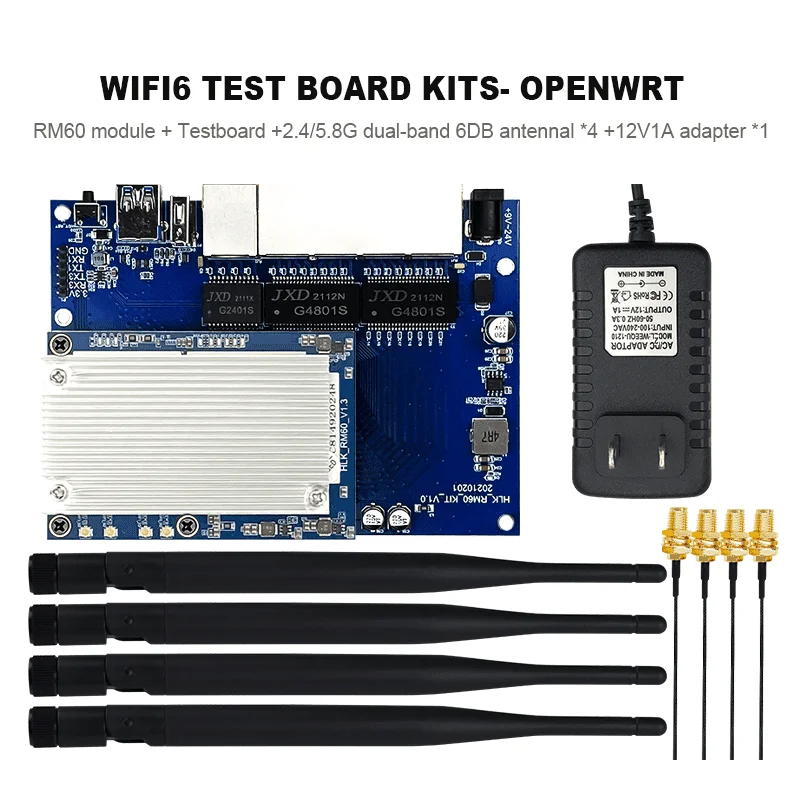 

Hi-Link Official MT7621A High Performance OpenWrt WiFi6 AX Gigabit 5G Dual-frequency Serial Port WiFi Module HLK-RM60 startkit