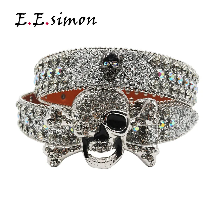 Eesimon Luxury Strap Diamond Belt Western Crystal Studded Belt Cowgirl
