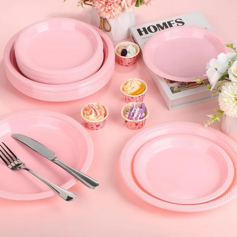 200PCS Disposable Clear Plastic Plates with Rim 9 "Dinner Plates 7 "Dessert Elegant Fancy Heavy Duty Plastic