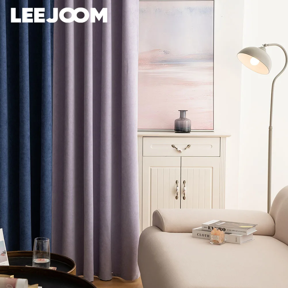 

LEEJoom 100% Polyester Blackout Curtain Flannel Two Tone Patchwork Style Curtain Universal Bedroom Balcony